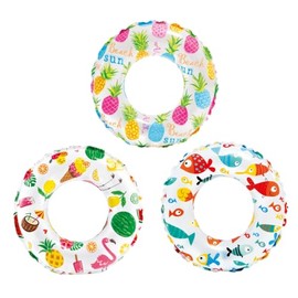 eMKay® Pack of 2 20-inch (51cm) Assorted Inflatable Swim Rings for Kids – Lively Print Pool Rings with Clear Top – Fruit, Coral Reef & Novelty Designs– For Ages 3–6 –Ideal for Pool & Holiday Water Fun
