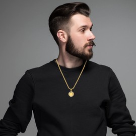 JewelryWe 2PCS Men's Necklace English Bible Prayer Pendant Rotatable Round Plate Stainless Steel Necklace with Rhinestones