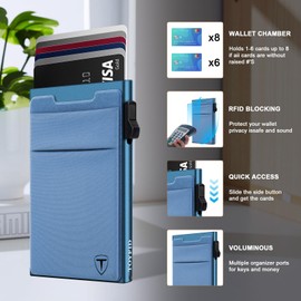 TOYFID Slim Wallet for Men - Pop Up Card Holder Wallet,Minimalist Business Wallet,Credit Card Wallet with Money Pocket,Metal Card Case Wallet,RFID Blocking,Can Hold 6 Credit Cards