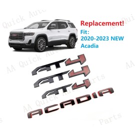 GMC 4PC Gloss Black Red Door Rear Tailgate AT4 Acadia Badge Emblem 2020-2023 Acadia