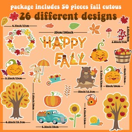 50Pcs Fall Bulletin Board Decorations Set Thanksgiving Cutouts Classroom Decor Pumpkin Leaf Fall Theme Paper Cutting with Glue, for Kids School Church Preschool Classroom Autumn Thanksgiving Party…