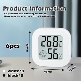Thermometer Hygrometer Indoor Pack of 6 Mini Digital Thermometer Hygrometer, Temperature and Humidity Meter, Room Thermometer, Digital Temperature Meter, Moisture Meter for Baby Room, Greenhouse