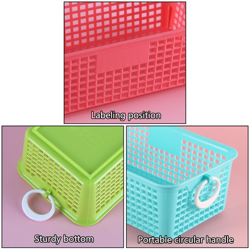 Buyitt 6 Pack Small Plastic Rectangular Baskets, Colored Plastic Basket