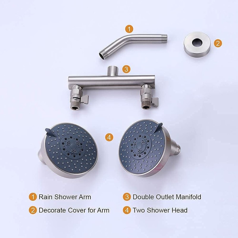 AZOS Double Shower Head with Shut-Off Valve, Bathathroom High Pressure