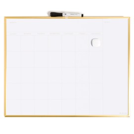 U Brands Magnetic Dry Erase Calendar Whiteboard for Wall, 20"x16", Dry Erase Board Calendar with Gold Aluminum Frame, Includes a Magnet and a Marker