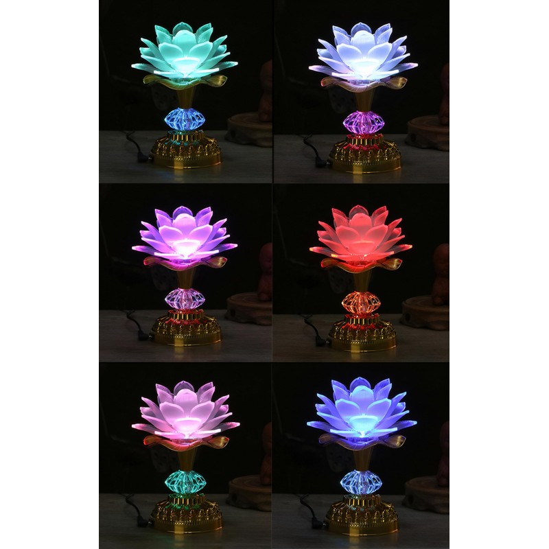 Omeet Colorful LED Lotus Buddhist Lamp, Gradient Buddha Light for