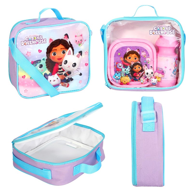 Gabbys Dollhouse Insulated 3 Piece Lunch Bag, Sandwich Box &