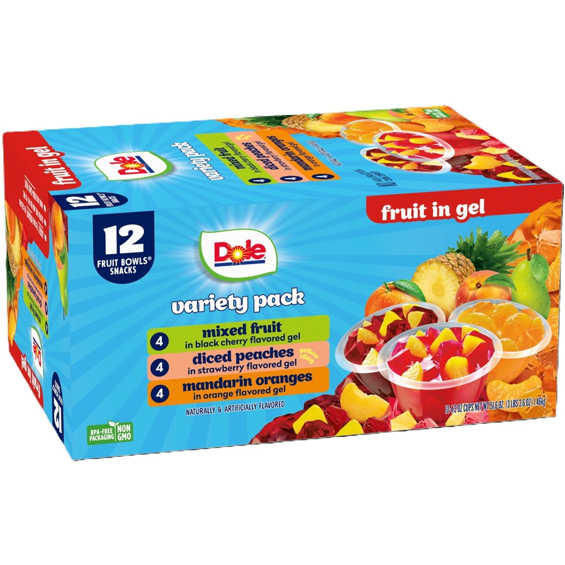 Unbranded Dole Fruit Bowls in Gel: Peaches, Mandarin Oranges, &