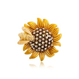 Rhinestone Sunflower Bee Brooch Pin Charm Daisy Flower Enamel Brooch Vintage Yellow Sunflower Multipurpose Brooch Necklace Coat Collar Brooch for Women Girls(Yellow)