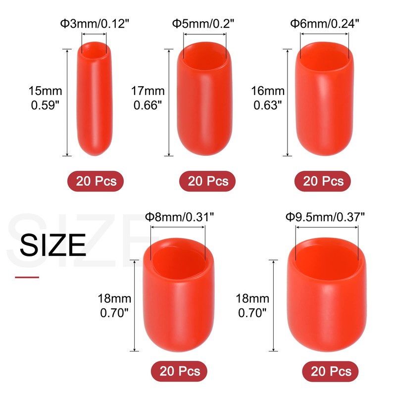 sourcing map 100pcs Round Rubber End Caps Protective Caps 1/8"