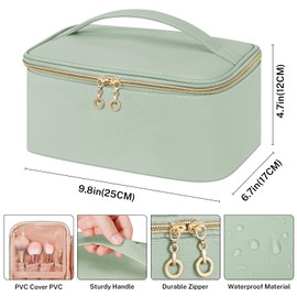 senbowe Travel Makeup Bag, Large Capacity Cosmetic Bags for Women,Portable Waterproof Leather Toiletry Bag Make up Organizer Bag with Divider and Handle