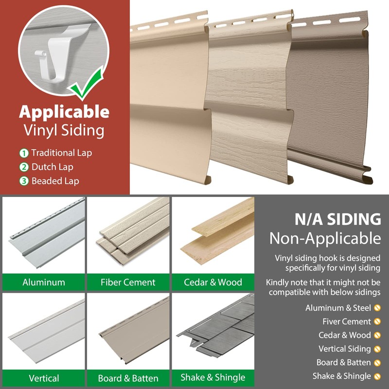 Vinyl Siding Hooks for Hanging (12 Pack), No Nails &