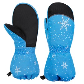 RunRRIn Snow Mittens & Ski Gloves for Kids Boys Girls Toddlers - Waterproof, Touchscreen Winter Gloves with Thermal Insulated, Warm for Skiing, Snowboarding & Cold Weather (Blue Snow M)