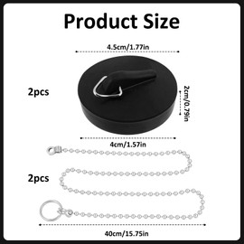 Giantree Pack of 2 Drain Plugs, Rubber Sink Plug with 40 cm Chain, Diameter 40-45 mm Plug Bathtub Black Plug for Kitchen Sink Bathtub Bathroom