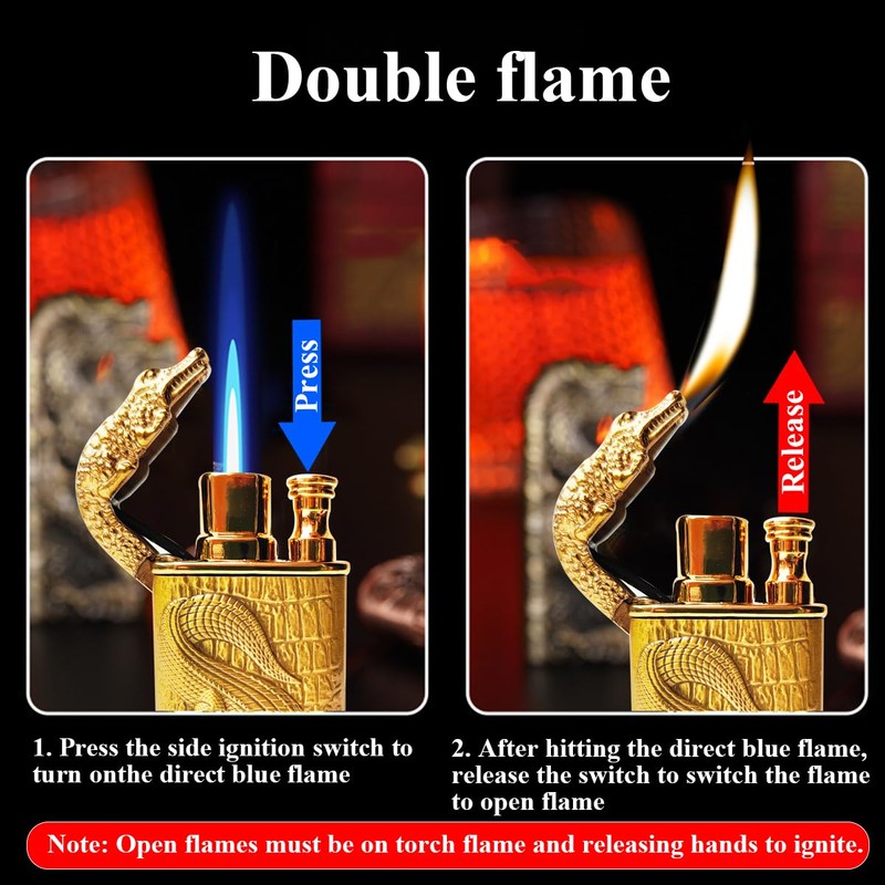 Magic Dual Flame Crocodile Lighter, Torch & Soft Flame Lighter,