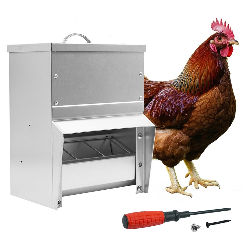 Metal Trough Feeder with Lid - 10lb Capacity,Compatible with Chicken