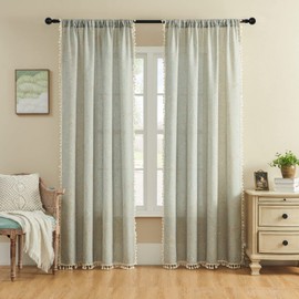 Joydeco Blue Floral Boho Curtains 108 Inches Long 2 Panels, Super Soft Bohemian Farmhouse Curtains with Tassels, Semi Sheer Light Filtering Drapes for Bedroom Living Room (Rod Pocket, 52Wx108L)
