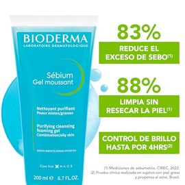 BIODERMA, Sébium Gel Moussant, Limpiador Facial Menos Imperfecciones, Skincare Piel Grasa, Suave y sin Resecar, 200ML
