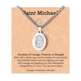 Qrisyya St Michael Pendant Saint Michael Necklace for Men Protection Catholic Religious Communion Confirmation Gifts for Men