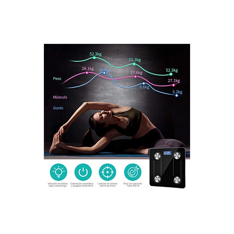 TYC Escala de Grasa Corporal, Báscula Inteligente Bluetooth 4.0 Digital