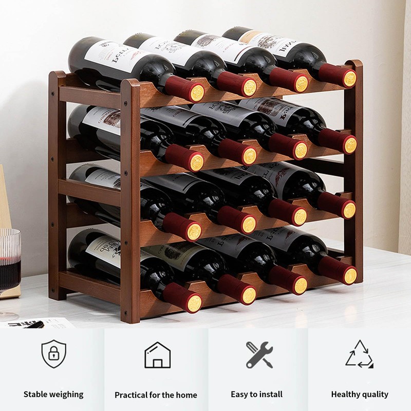 Glsety 16 Bottle Wooden Wine Rack,4 Tier Free Standing Wine