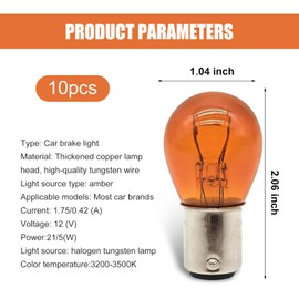 MLY 10PCS 1157 Bulb, Tail High and Low Brake Light Bulb, Turn Signal Light Bulb Replacement, P21/5W BAY15D S25 2357 2057 Light Bulb, Universal Halogen Brake Tail Light Parking Light for Cars (Amber)