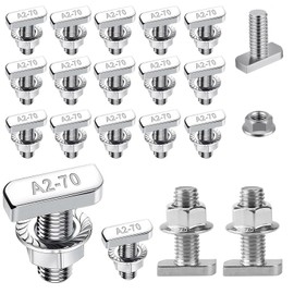 Hammer Head Screws M8 x 20 mm, Pack of 20 Stainless Steel T Hammer Head Screws with Flange Nuts M8, T Screws Locking Tooth Nuts for PV Solar Mounting Rails Photovoltaic Greenhouse Screws (8 mm)