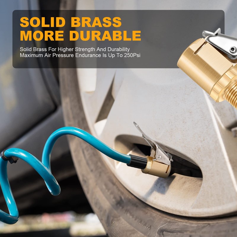 2 Pcs Brass Locking Tire Air Chuck, Tire Inflator Hose