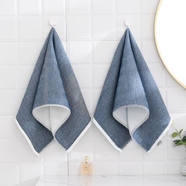 sense gnosis Navy Hand Towels 100% Cotton Super Soft Absorbent Jacquard Herringbone Striped Pattren White Terry Hand Towels for Bathroom Decorative Hotel Shower, 2 Pack