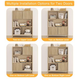 FATORRI Cube Bookshelf with 2 Doors, Wood Bookcase with Storage, Modern 5 Cubby Book Shelf for Home Office Living Room (Light Walnut)