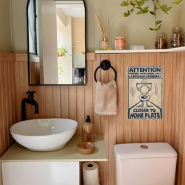 NEGLAI Funny Bathroom Decor Toilet Signs Hippie Wall Decoration - Attention Players With Short Bats Please Stand Closer To Home Plate, Vintage 8X12 Inches