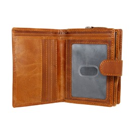 STARHIDE Ladies RFID Blocking Genuine Leather Clutch Wallet with Side Zipped Coin Pouch Gift Boxed Wallet for Women 5525 (Tan)