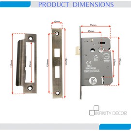 Infinity Decor CE Approved 2.5” Antique Brass 3 Lever Mortice Sash Lock Set Key Locking Security Reversible Catch – for Internal and External Doors