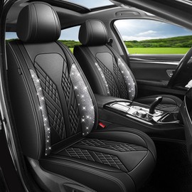 JIAMAOXIN Bling Diamond Car Seat Covers Fit for Jeep Cherokee 2014-2023 Waterproof Fuax Leather Seat Cushions Full Set for Woman (Black,5 Seats)