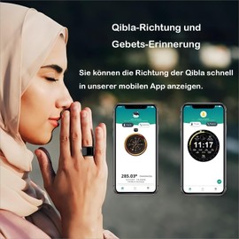 KEWAYO Smart Tasbih Zikr Ring, 20 mm Muslim Digital Azan Alarm Clock, Tasbih Counter Smart Ring (Black)