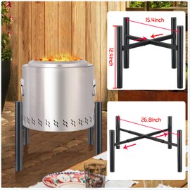 Firepit Stand, 15-27 inches Fire Pit Stand for Solo Stove Bonfire Ranger and Other Outside Firepit, Outdoor Camping Fire Pit Accessory, Stainless Steel Firepit Stands for Fireplace Use, Silver