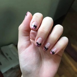 EYZOTSF Press on Nails Short Square Shaped Glossy Full Cover Acrylic Square Short Length French False Nails with Bow Designs Artificial Extra Short Fake Nails Glue ons Fingernails for Women Girls