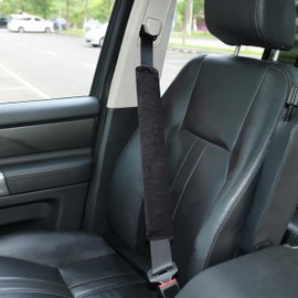 Amooca Soft Faux Fur Universal Fit Seatbelt Cover Car Truck SUV Airplane Seat Belt Shoulder Pad for Carmera Backpack Straps Neck Cushion Protector Extra Long 19.7in Black