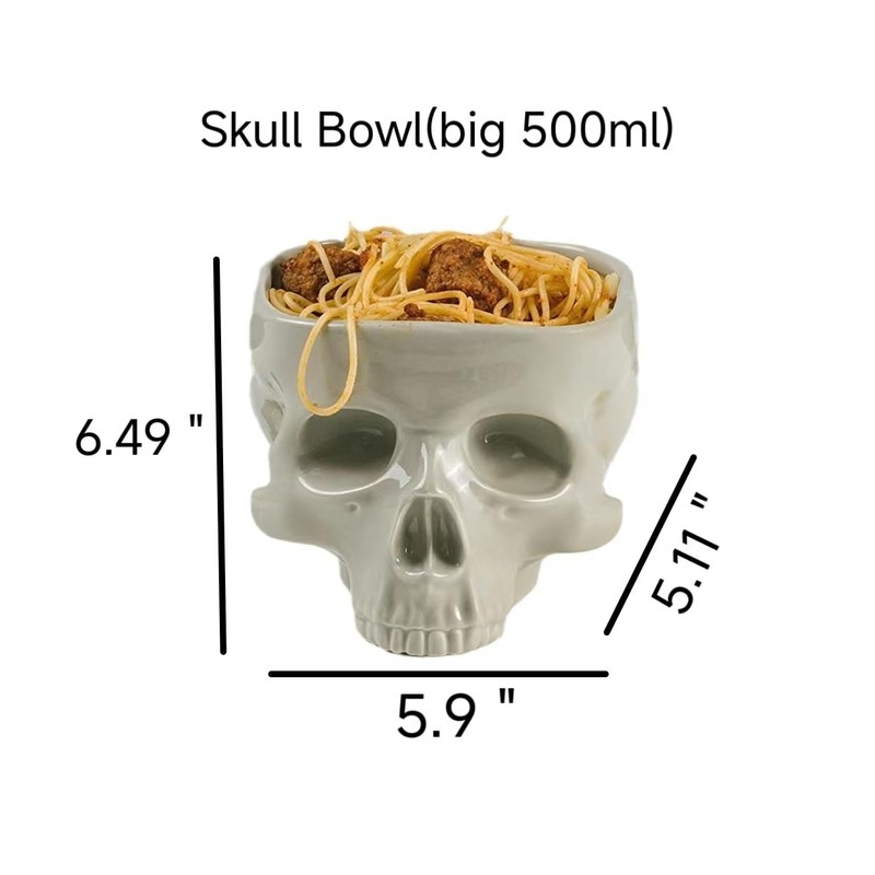 Fecheche Food Safe Skull Bowl for Eating, Ceramic Skull Shaped