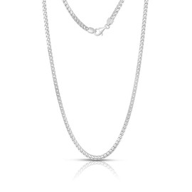 .925 Rhodium Plated Sterling Silver 1mm, 1.5mm, 2mm, 3mm or 3.5mm Franco Chain Necklace (30, 3.5mm)
