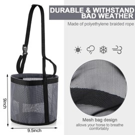 Wesnoy 2 Pcs Horse Feed Bags for Grain Mesh Grain Feeder Bucket with Adjustable Strap and Waterproof Bottom for Feeding Fodder Powder Supplements(Black and Gray)