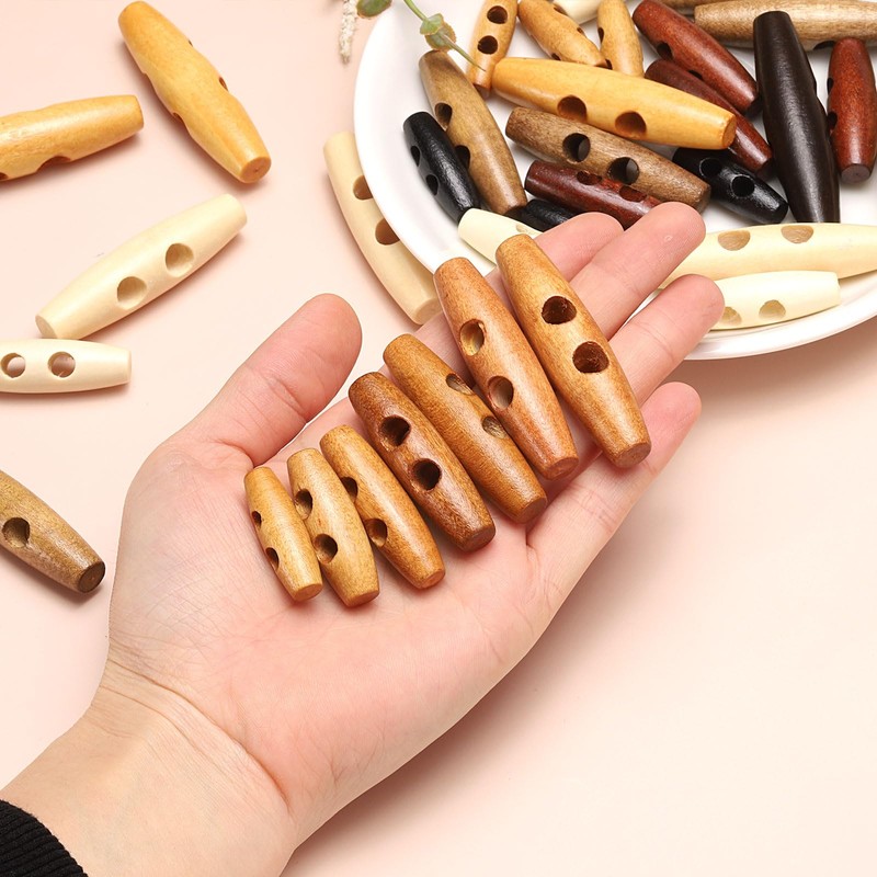 HARFINGTON 10pcs Wooden Toggle Buttons 30mm / 1.2" Wood Olive