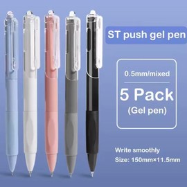 5-pack of high-aesthetic black refillable 0.5mm click ballpoint pens for study and office use - Color: Mixedcolor-5pcs