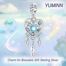 YUMINN Dream Catcher Series Charms for 925 Sterling Silver for Women Bracelets & Necklaces Dangle Pendant for Christmas Valentine's Day Mother's Day Jewellery Gifts for Women, Sterling Silver, Cubic