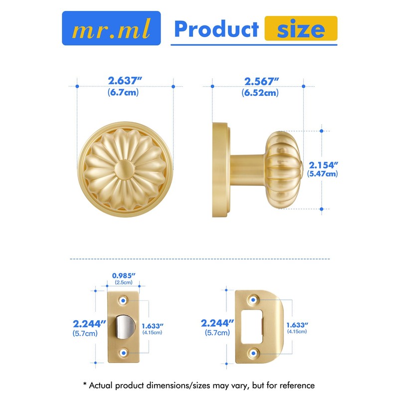 MRML Gold Passage Door Knob, Interior Hall Closet Light Gold