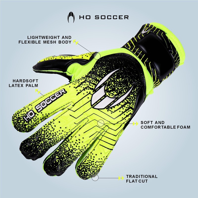 HO Soccer Force Green Goalkeeper Gloves, Unisex, Kids, Black/Lime, 6