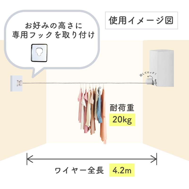 Indoor Laundry Drying Wire, Load Capacity: 44.1 lbs (20 kg),