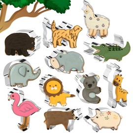 Pack of 12 Animal Cookie Cutter Set – Stainless Steel Safari Animal Cookie Shapes Zoo Cutters for Kids Farm Safari Shapes for Holiday Bakeware Birthday Party