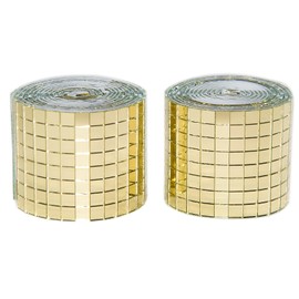 Gold Self-Adhesive Glass Mirror Mosaic Tiles, 5 x 5 mm Square Mirror Tiles, 3200 Pieces Disco Ball Tiles for DIY Craft, 2 Rolls Disco Mirror Tiles for Interior, Art Collage, Card Making, Cups