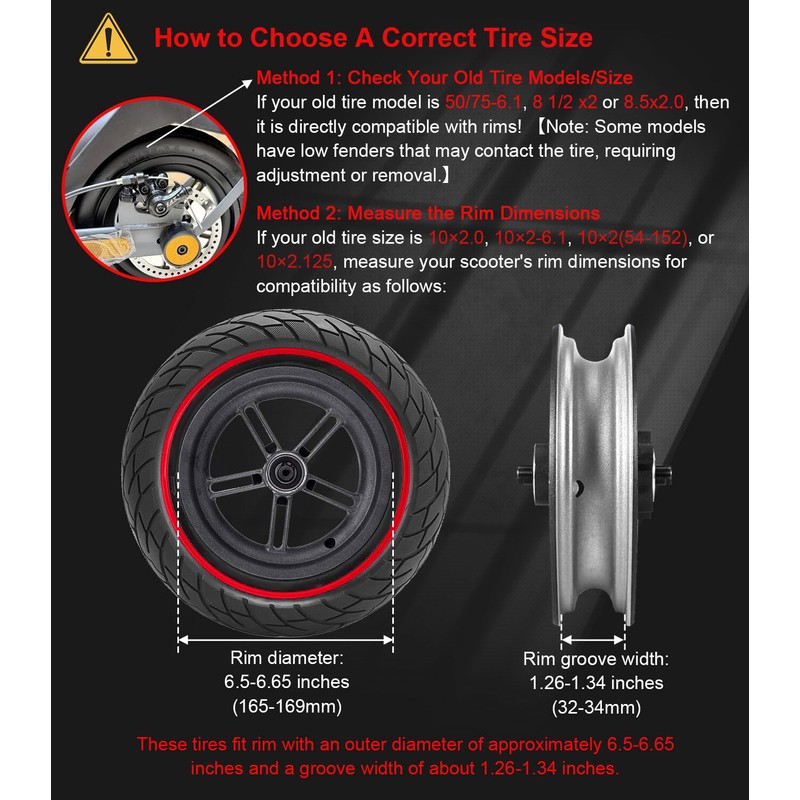 BANGTING 2-Pack 10x2.125 Tubeless Scooter Tires - Fits Models: 8.5x2.0,